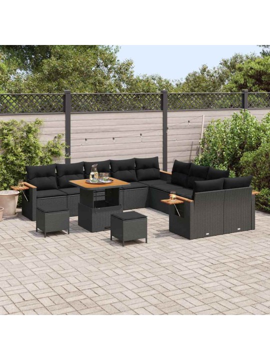 Dārza dīvānu komplekts ar spilvenu 13 pcs melna 80 x 80 x 71 cm