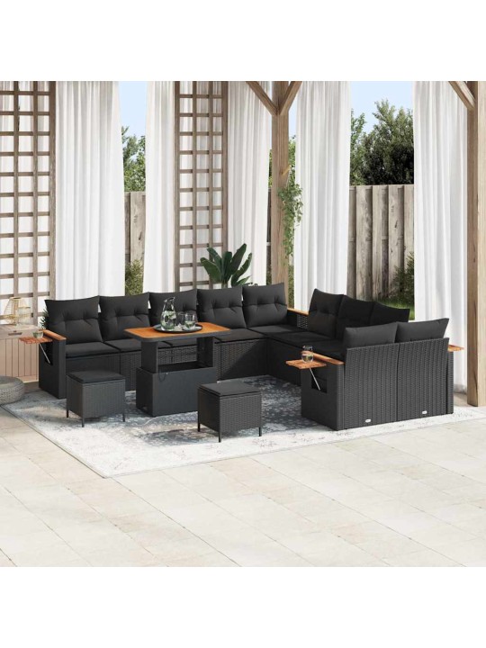 Dārza dīvānu komplekts ar spilvenu 13 pcs melna 90 x 55 x 71 cm