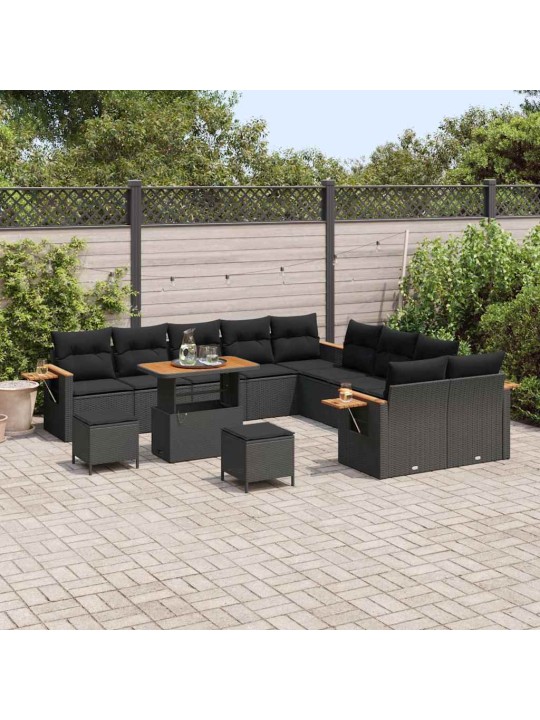 Dārza dīvānu komplekts ar spilvenu 13 pcs melna 90 x 55 x 71 cm