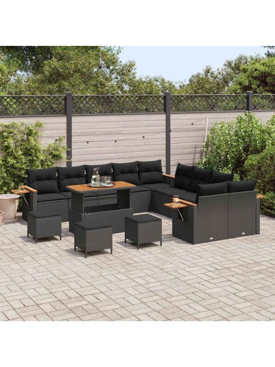 Dārza dīvānu komplekts 14 pcs melna 110 x 55 x 71 cm