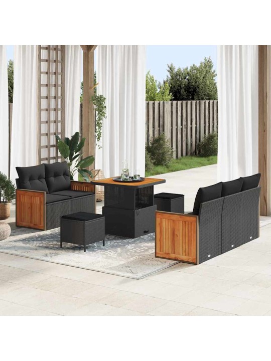 Dārza dīvānu komplekts ar spilvenu 8 pcs melna 80 x 80 x 71 cm