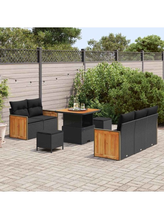 Dārza dīvānu komplekts ar spilvenu 8 pcs melna 80 x 80 x 71 cm