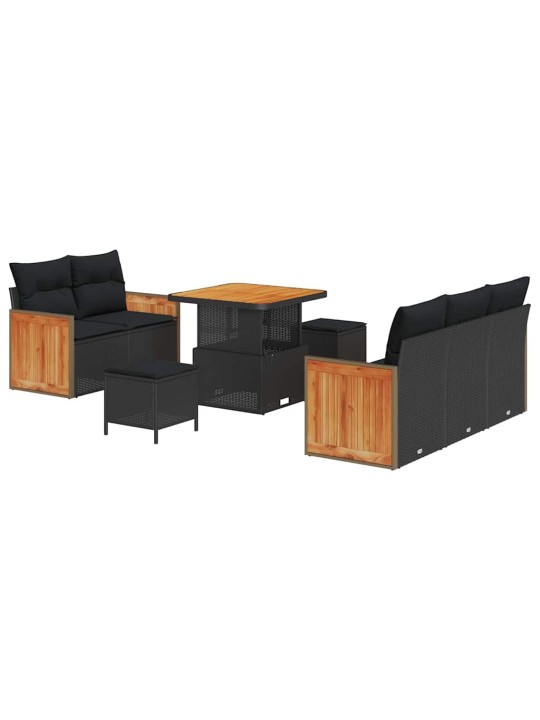 Dārza dīvānu komplekts ar spilvenu 8 pcs melna 80 x 80 x 71 cm