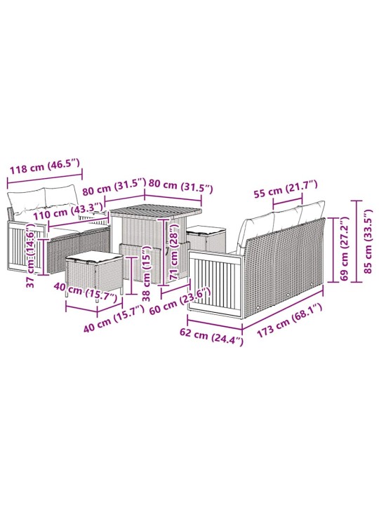 Dārza dīvānu komplekts 8 pcs bēša un krēmkrāsa 80 x 80 x 71 cm
