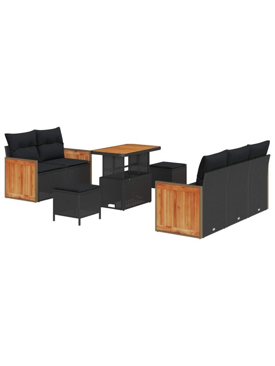 Dārza dīvānu komplekts ar spilvenu 8 pcs melna 90 x 55 x 71 cm