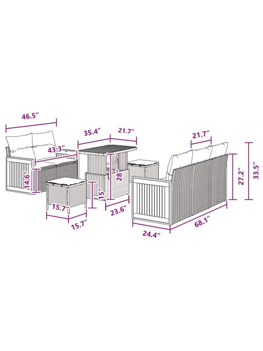 Dārza dīvānu komplekts ar spilvenu 8 pcs melna 90 x 55 x 71 cm