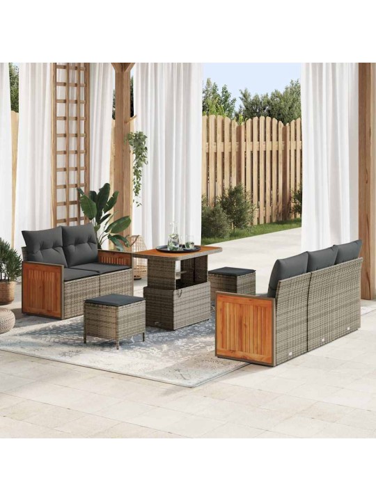 Dārza dīvānu komplekts ar spilvenu 8 pcs pelēka 90 x 55 x 71 cm