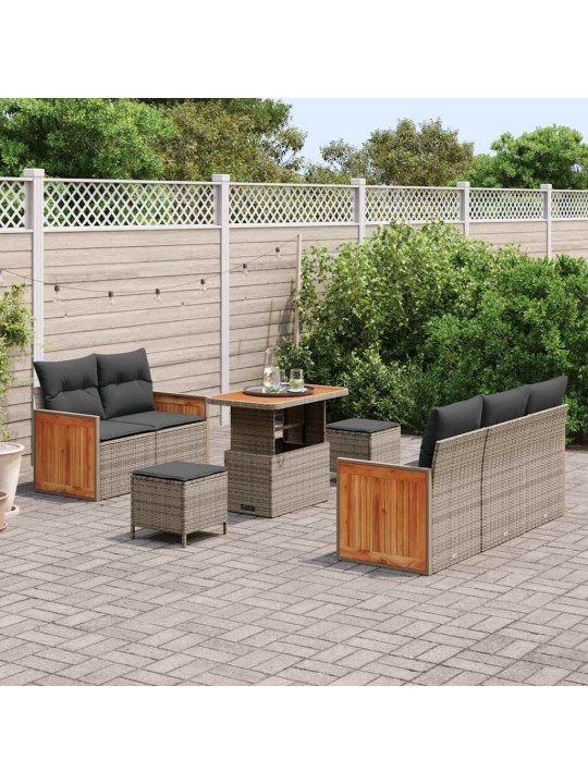 Dārza dīvānu komplekts ar spilvenu 8 pcs pelēka 90 x 55 x 71 cm