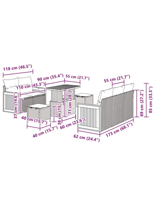 Dārza dīvānu komplekts ar spilvenu 8 pcs pelēka 90 x 55 x 71 cm