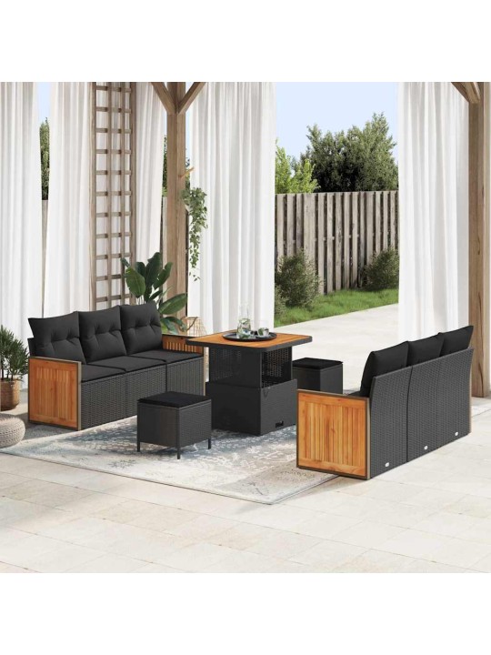 Dārza dīvānu komplekts ar spilvenu 9 pcs melna 80 x 80 x 71 cm