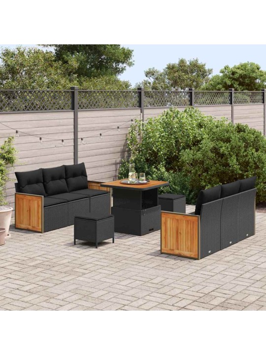 Dārza dīvānu komplekts ar spilvenu 9 pcs melna 80 x 80 x 71 cm