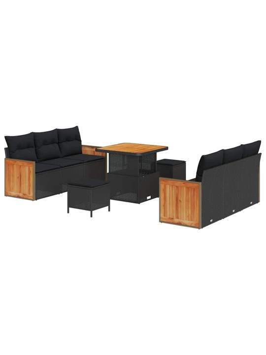 Dārza dīvānu komplekts ar spilvenu 9 pcs melna 80 x 80 x 71 cm