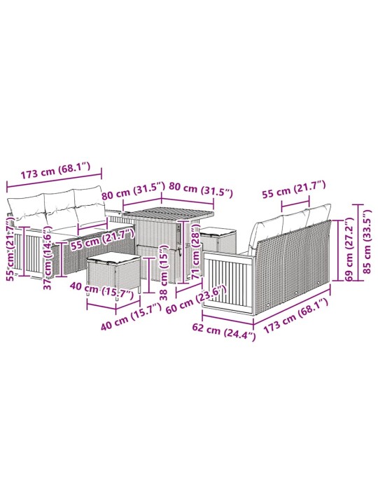 Dārza dīvānu komplekts 9 pcs bēša un krēmkrāsa 80 x 80 x 71 cm