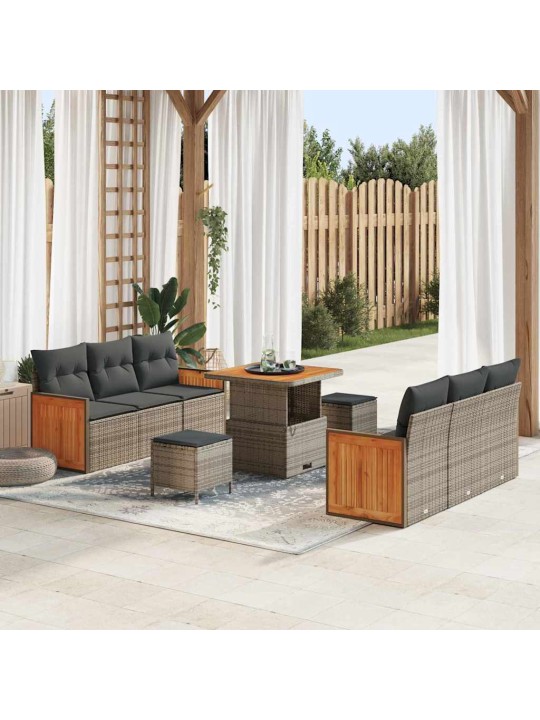 Dārza dīvānu komplekts ar spilvenu 9 pcs pelēka 80 x 80 x 71 cm