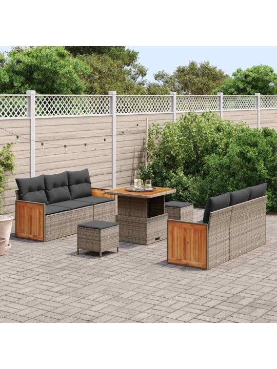 Dārza dīvānu komplekts ar spilvenu 9 pcs pelēka 80 x 80 x 71 cm