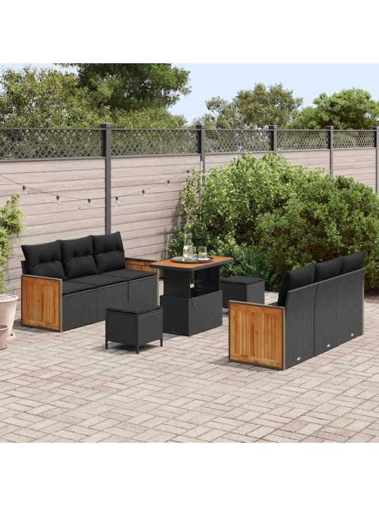 Dārza dīvānu komplekts ar spilvenu 9 pcs melna 90 x 55 x 71 cm