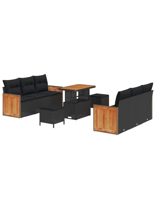 Dārza dīvānu komplekts ar spilvenu 9 pcs melna 90 x 55 x 71 cm