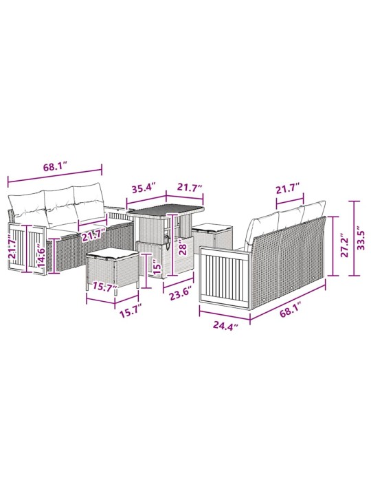 Dārza dīvānu komplekts ar spilvenu 9 pcs melna 90 x 55 x 71 cm