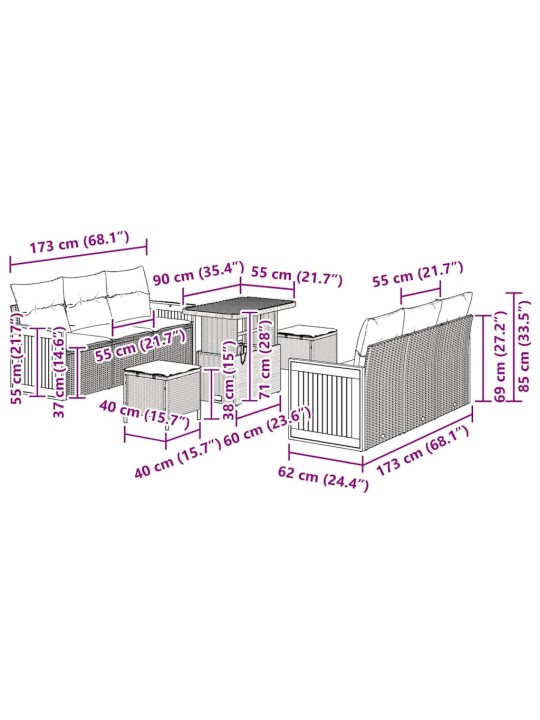 Dārza dīvānu komplekts ar spilvenu 9 pcs melna un krēmkrāsas