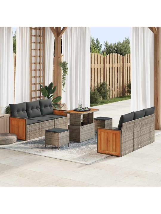 Dārza dīvānu komplekts ar spilvenu 9 pcs pelēka 90 x 55 x 71 cm