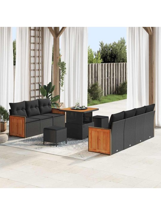 Dārza dīvānu komplekts ar spilvenu 10 pcs melna 80 x 80 x 71 cm