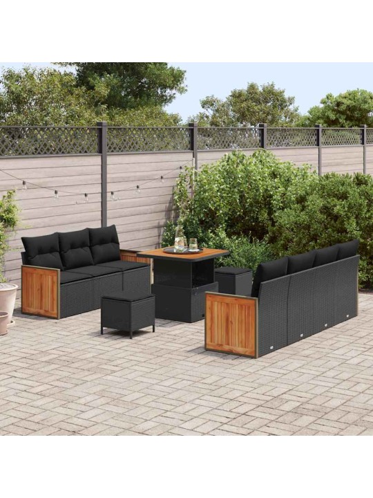 Dārza dīvānu komplekts ar spilvenu 10 pcs melna 80 x 80 x 71 cm