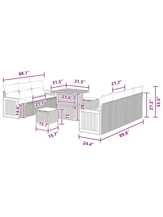 Dārza dīvānu komplekts ar spilvenu 10 pcs melna 80 x 80 x 71 cm