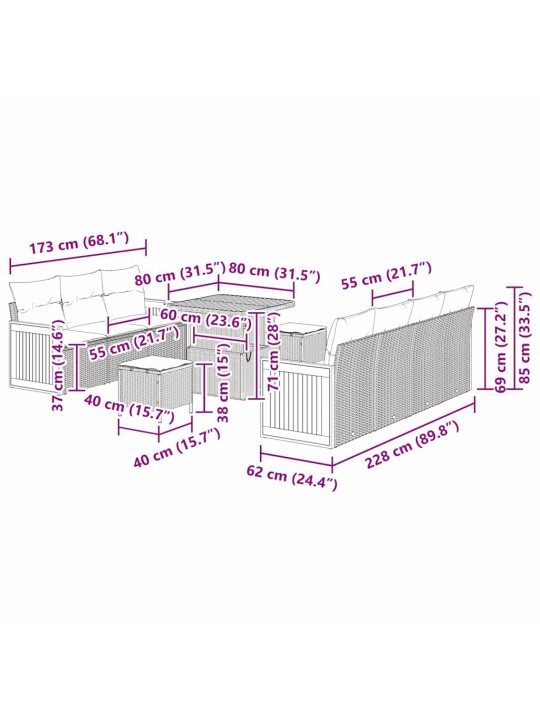 Dārza dīvānu komplekts 10 pcs bēša un krēmkrāsa 80 x 80 x 71 cm
