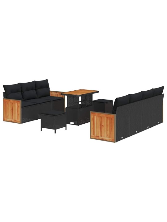 Dārza dīvānu komplekts ar spilvenu 10 pcs melna 90 x 55 x 71 cm