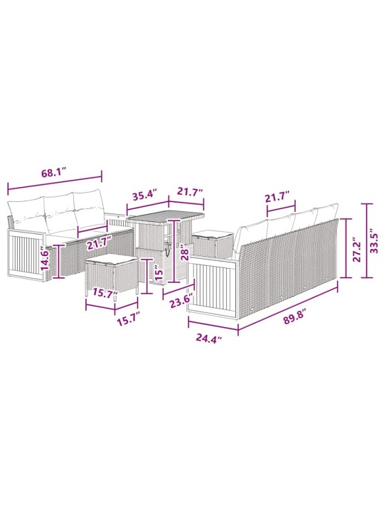 Dārza dīvānu komplekts ar spilvenu 10 pcs melna 90 x 55 x 71 cm