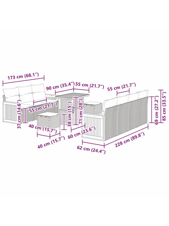 Dārza dīvānu komplekts manuāls 10 pcs pelēka 90 x 55 x 71 cm