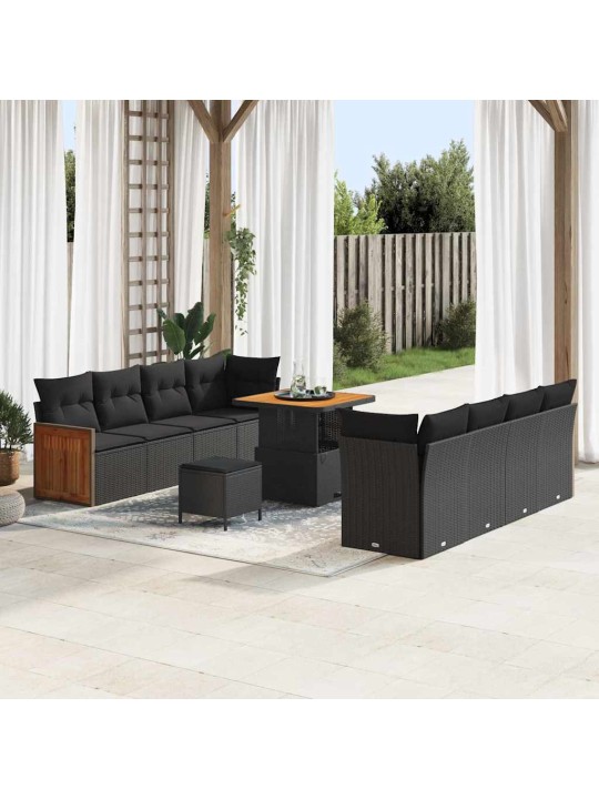 Dārza dīvānu komplekts ar spilvenu 11 pcs melna 80 x 80 x 71 cm