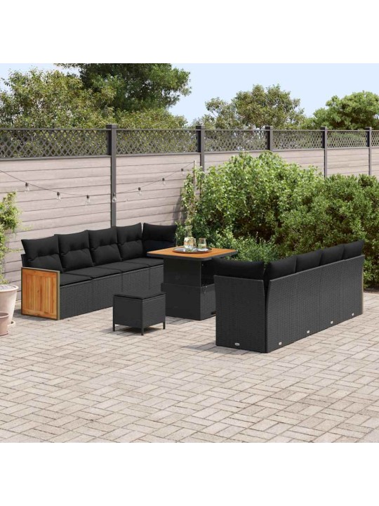 Dārza dīvānu komplekts ar spilvenu 11 pcs melna 80 x 80 x 71 cm
