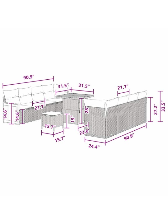 Dārza dīvānu komplekts ar spilvenu 11 pcs melna 80 x 80 x 71 cm