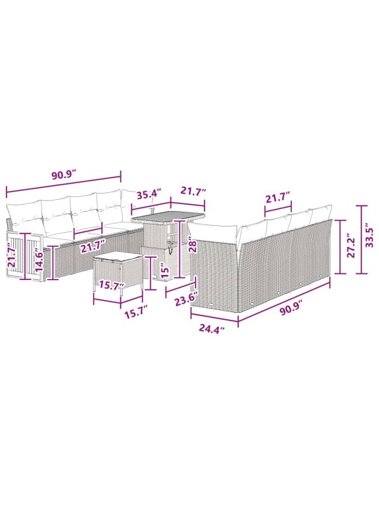 Dārza dīvānu komplekts ar spilvenu 11 pcs melna 90 x 55 x 71 cm