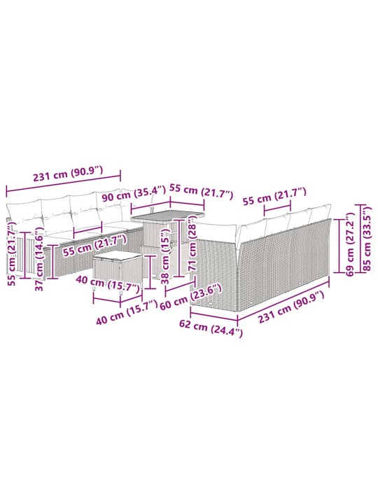 Dārza dīvānu komplekts ar spilvenu 11 pcs bēša un gaiši pelēka