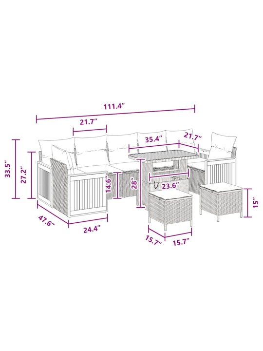 Dārza dīvānu komplekts ar spilvenu 10 pcs melna 90 x 55 x 71 cm