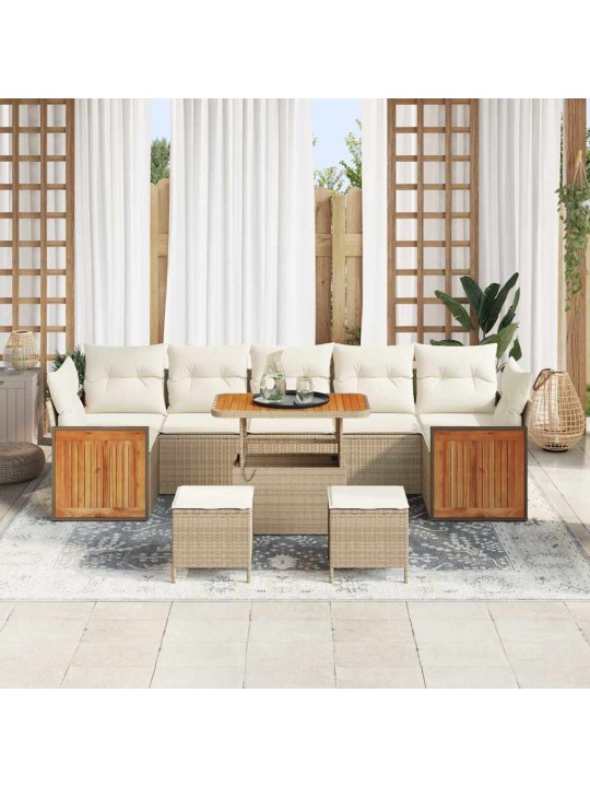 Dārza dīvānu komplekts 10 pcs bēša un krēmkrāsa 90 x 55 x 71 cm