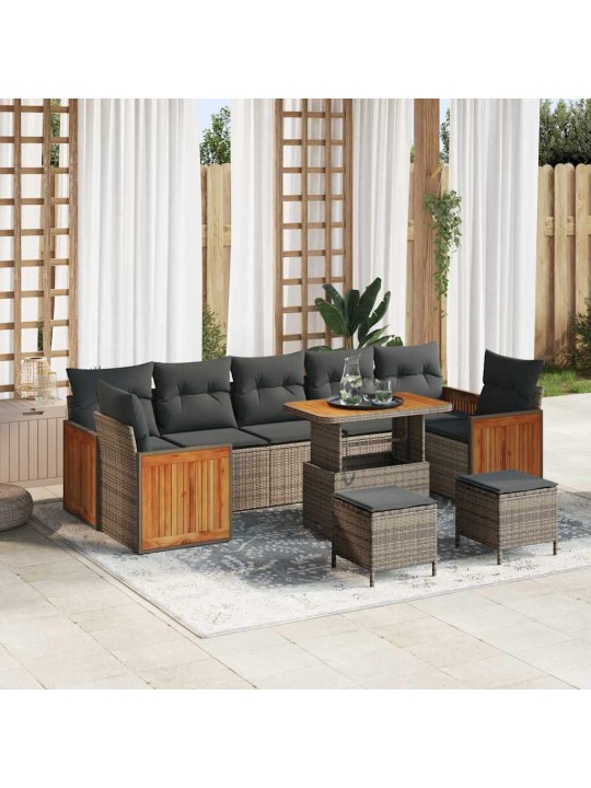 Dārza dīvānu komplekts 10 pcs pelēka 90 x 55 x 71 cm