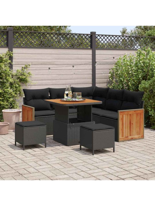 Dārza dīvānu komplekts ar spilvenu 8 pcs melna 80 x 80 x 71 cm