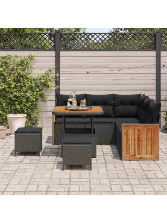 Dārza dīvānu komplekts ar spilvenu 8 pcs melna 80 x 80 x 71 cm