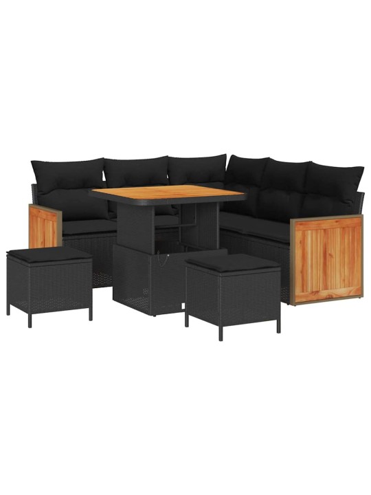 Dārza dīvānu komplekts ar spilvenu 8 pcs melna 80 x 80 x 71 cm