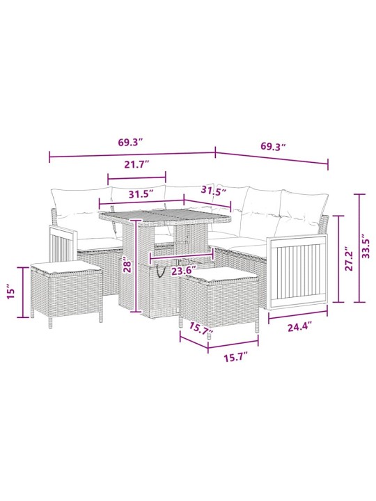 Dārza dīvānu komplekts ar spilvenu 8 pcs melna 80 x 80 x 71 cm