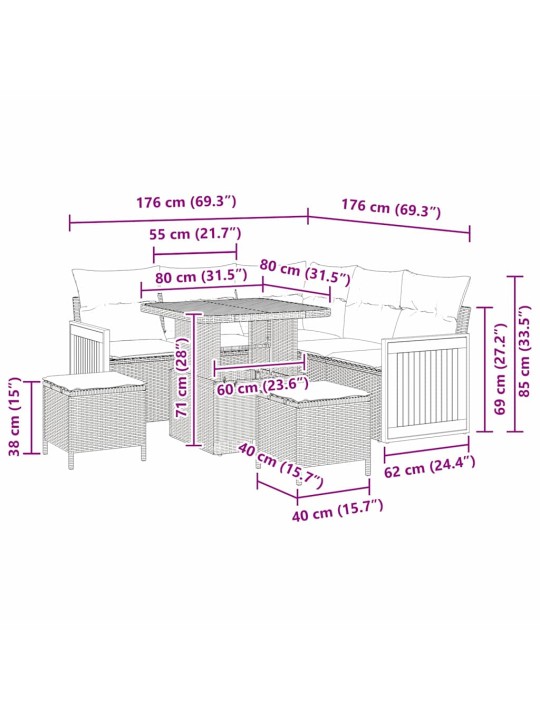 Dārza dīvānu komplekts ar spilvenu 8 pcs melna un krēmkrāsas