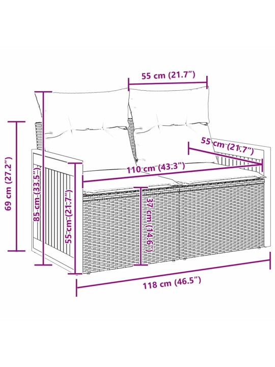 Dārza dīvānu komplekts ar spilvenu 8 pcs melna un krēmkrāsas