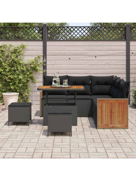 Dārza dīvānu komplekts ar spilvenu 8 pcs melna 90 x 55 x 71 cm