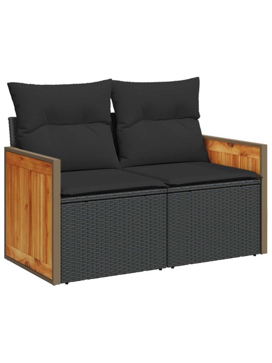 Dārza dīvānu komplekts ar spilvenu 8 pcs melna 90 x 55 x 71 cm