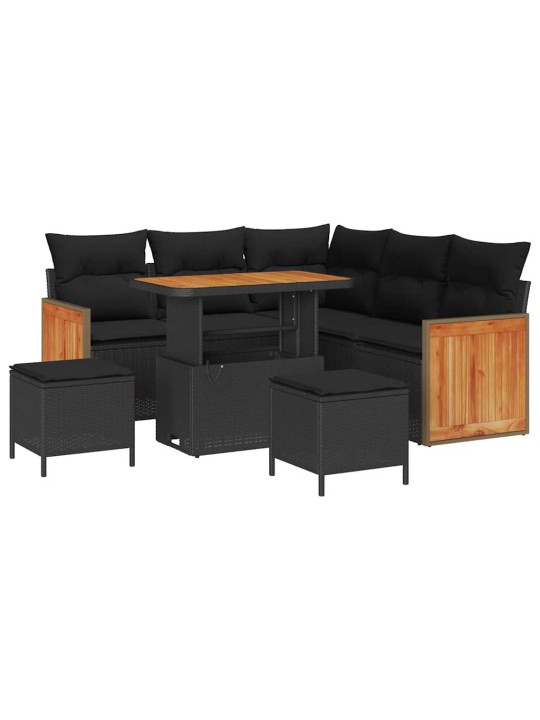 Dārza dīvānu komplekts ar spilvenu 8 pcs melna 90 x 55 x 71 cm