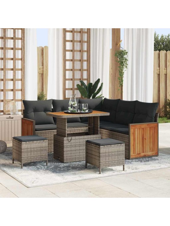 Dārza dīvānu komplekts ar spilvenu 8 pcs pelēka 90 x 55 x 71 cm