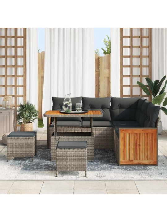 Dārza dīvānu komplekts ar spilvenu 8 pcs pelēka 90 x 55 x 71 cm